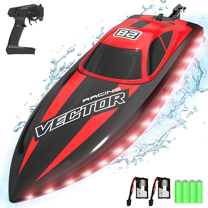 VOLANTEXRC RC Boat 20MPH Fast Remote Control Boat for Adults 2.4Ghz Toy Boat for Pools and Lake with 2 Rechargeable Batteries Toys Gifts for Adults Red