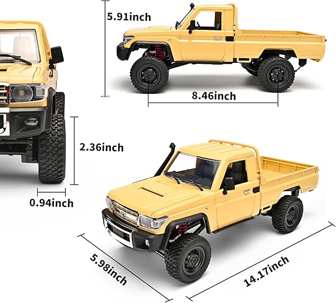 RC Rock Crawler 1/12 RC Crawler Off Road RC Truck 4x4 with 2.4GHz Remote Control 280 Brushed Motor All Terrain Rremote Control Truck RTR Proportional Throttle Steering MN-82（Yellow）