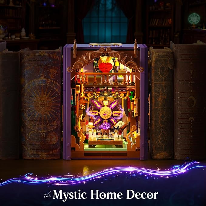Upgraded Mystic Divination Book Nook Building Set with Rechargeable Lights 1447 PCS DIY Magic Booknook Building Block Kit Home Decor Miniature Book House Model Gift for Adults Boys Girls 12+