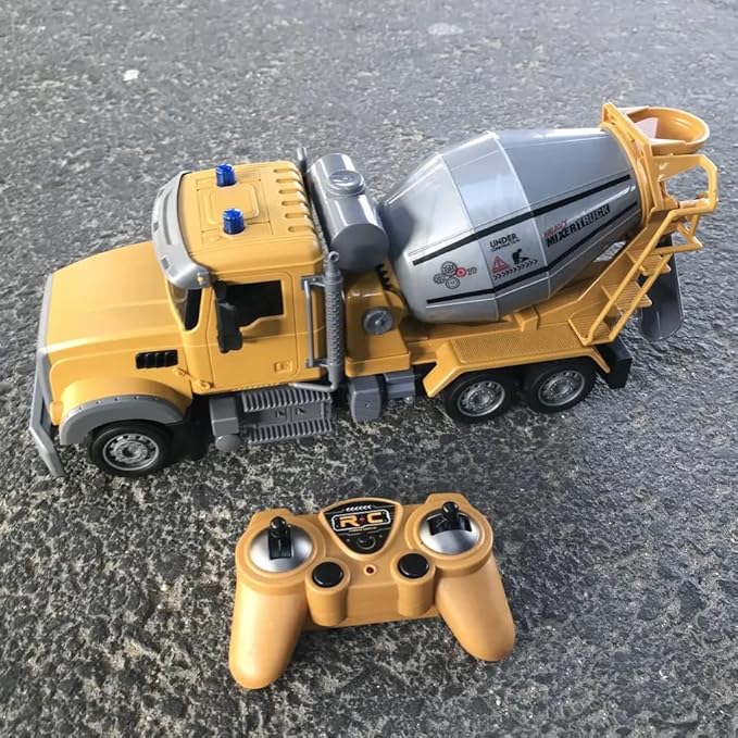 RC Cement Mixer Toy Truck for Boys - 6 Channel Remote Control Construction Toys with 2 Rechargeable Batteries 1:24 Auto Demo 360 Degree Stirring Vehicles with Lights for Kids