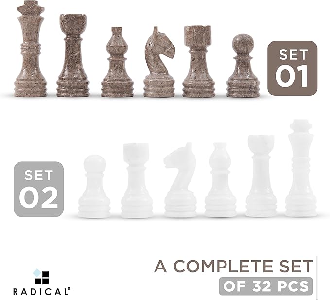 Radicaln Marble Chess Figures 3.5'' Inches White and Oceanic Handmade Marble Chess Pieces for Board Game and Travel Set for Adults