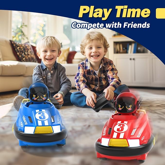2 Pack Cute Cartoon Remote Control Bumper Car for Toddlers-Mini RC Cars with Light &amp Sound &amp 360°Rotating-Race car Toys for 3 4 5 6Year Old Boys Girls Kids-Christmas Birthday Gifts