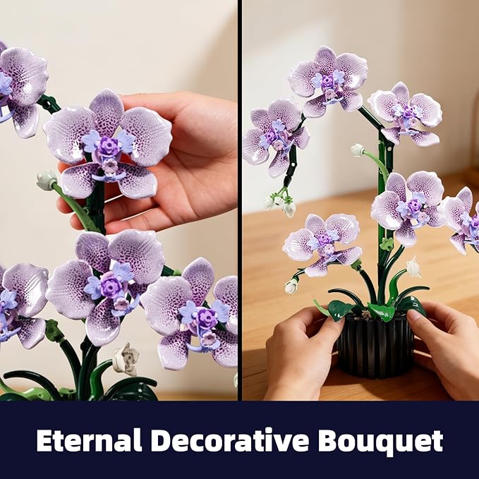 Botanicals Orchid Building Set for AdultsFake Orchid Artificial Plant Collection for Home Office Desk DecorIdeal Gifts for Mother's Day Anniversary Birthday for Ages14+