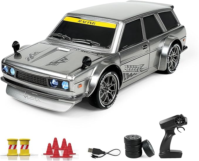 BRRRRT 4WD High Speed RC Drift Car1:24 Remote Control Car20KM/H Mini RC Drift Car with LED LightsAdjustable High Speed/Low Speed Drift CarExtra Drifting TiresBirthday Gifts for Kids Gift 6+