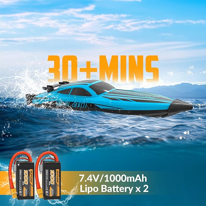 volantexrc Brushless RC Boats for Adults 30+MPH Fast Remote Control Boat with 2 Rechargeable Batteries for Lakes 30+ Mins Full Proportional Boats High Speed RC Boat for Adults (79705 Blue)