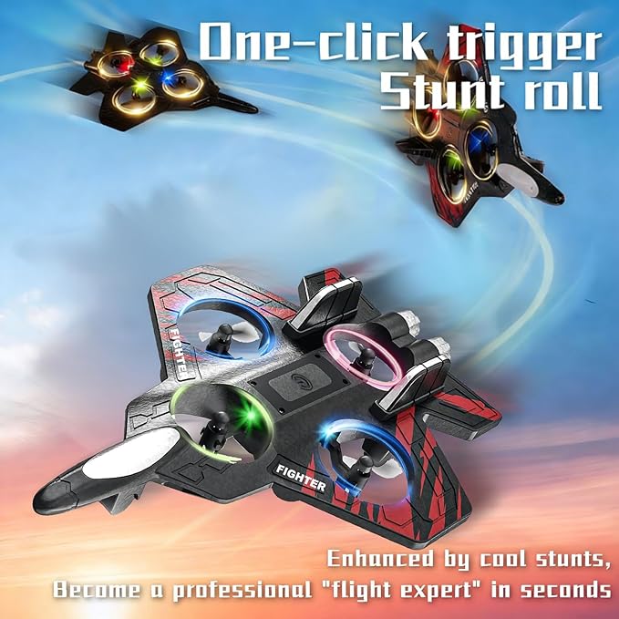 Foam Remote Control Airplanes RC Plane with Light RC Airplane Fighter Jet 360° Flip Stunt Roll Drones for Men RC Airplane (Blue)