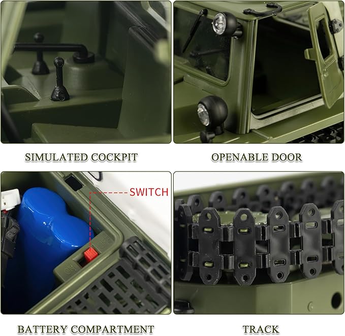 Remote Control Tank Military Transport Vehicle 2.4G Crawler Car RC Off-Road Army Armored Truck All Terrain for Kids and Adults Toys