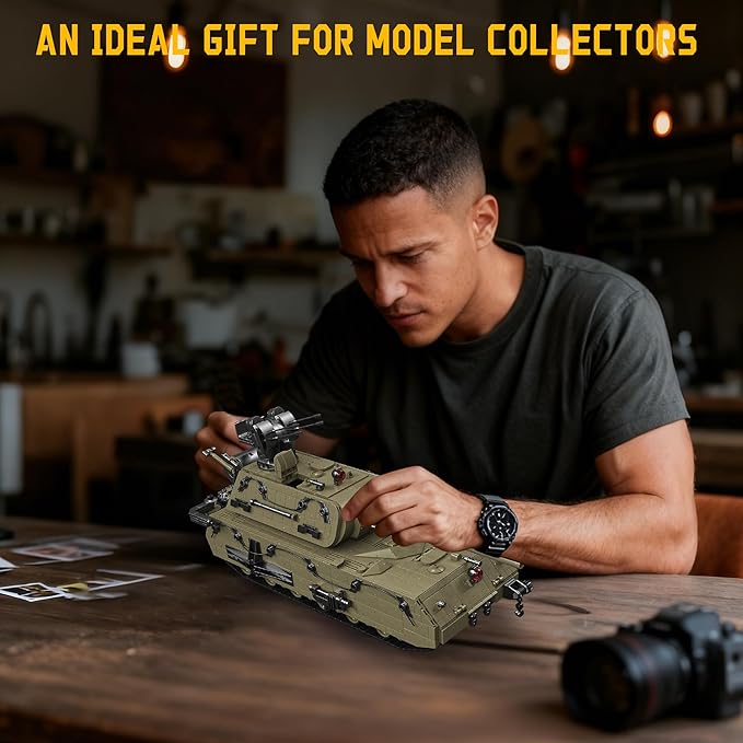 WW2 Panzer VIII Maus Tank Building Sets for Adults Army Military Vehicles Collectible Model for Home Decor (Olive Green)