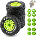 1/10 RC Short Course Truck Tires And Wheels With 12mm 14mm 17mm Hex 113mm 1/8 Rubber Tyres For 1/8 or 1/10 Scale On Road Car HSP Sonic 94102 GT PTG-2 Tamiya TT02 RC Racing Car 4PCS (Green B)