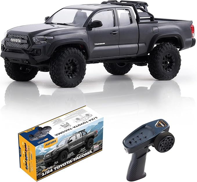FMS 1/24 FCX24M Toyota Tacoma RC Crawler Officially Licensed RC Truck 2 Speeds Switch with LED Lights Off-Road RC Model for Adults (Grey)
