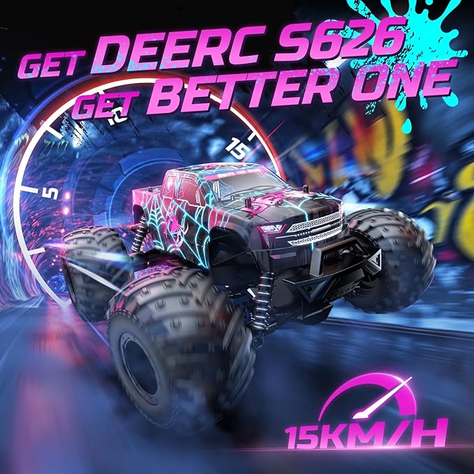 DEERC 1/16 Glowing Spider Remote Control Car - Fast RC Cars W/2 Rechargeable Batteries for 40 Min Play All Terrain Off-Road Monster Truck Toys for Boys Kids Age 4-7 8-12 Birthday Xmas Gift