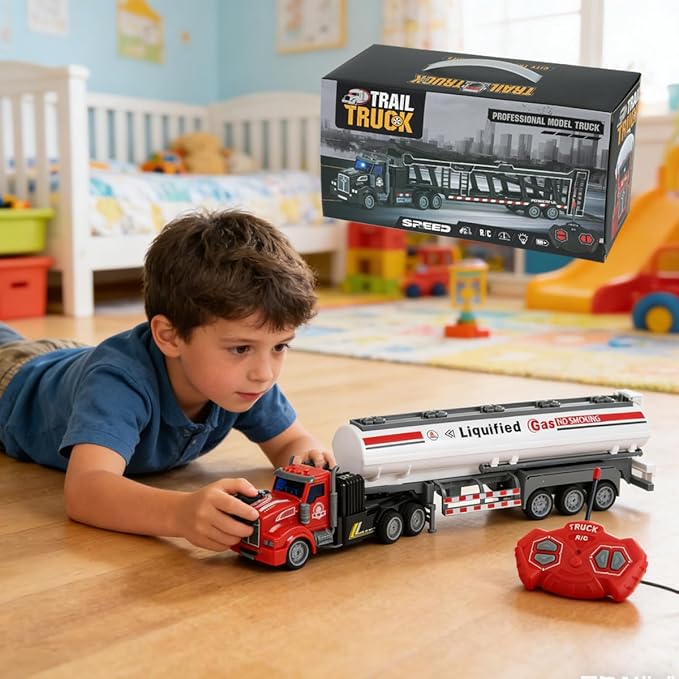 Remote Control Semi Truck Fuel Trailer 14 1:48 Fuel Trailer Truck Toy Equipped with 2 Rechargeable Batteries Gifts Ideas for Boys Age 3-8 Year Old