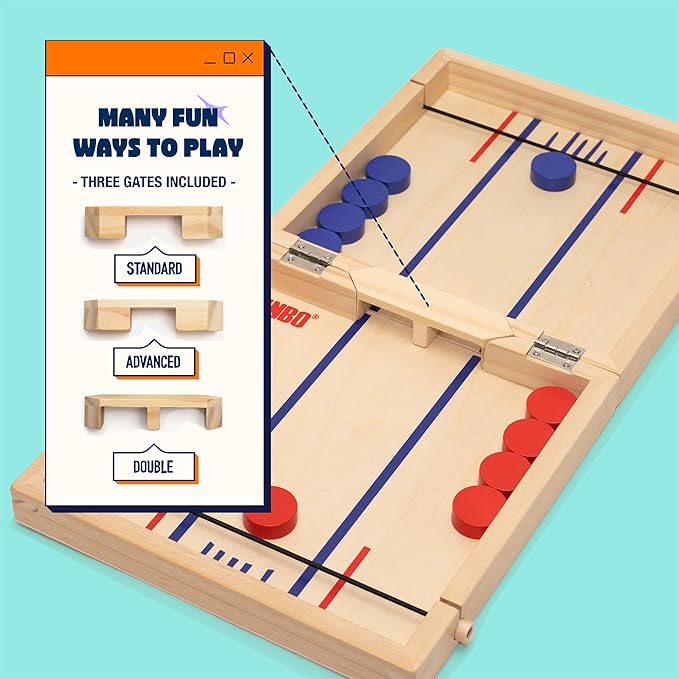 Pinbo Sling Puck Game (18) Premium Wooden Foldable Board | 2 Player Tabletop Game for Adults &amp Kids | Travel Friendly Classic Slingshot Game