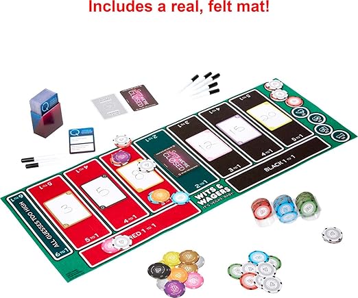 Mattel Games Wits &amp Wagers Board Game Vegas Edition Party Game with Dry Erase Boards Markers &amp Poker Chips for 5+ Players