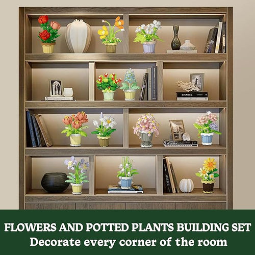 12 Pcs Flowers Bouquet Building Set2531 Pcs Flower Botanical Collection Building Block ToyMicro Plant for Home or Office Decor Mother's Day Valentine Christmas Birthday Gifts for AdultsGirls