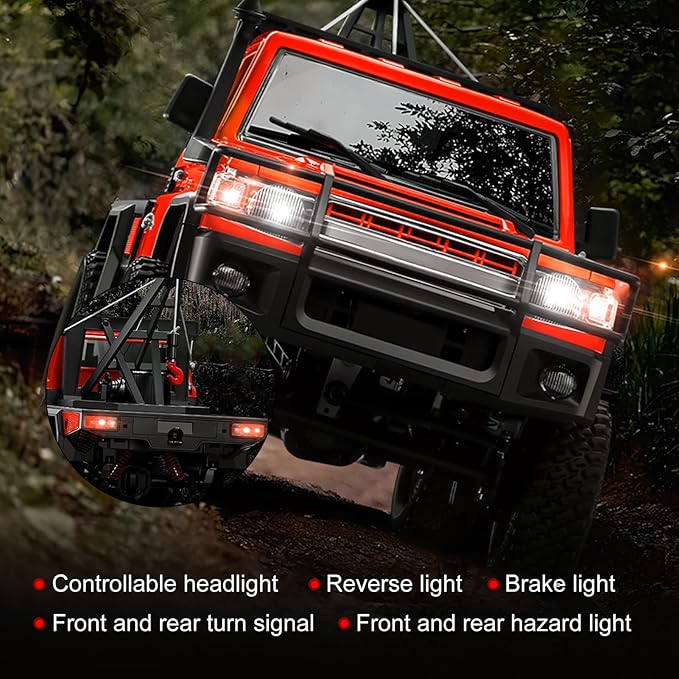 RC Crawler 1:12 Scale New Upgrade MN82-T RC Truck Crane 4WD LC79 Off Road Remote Control Pickup with Lights All Terrain Wrecker Vehicle for Teens Adults (Red)