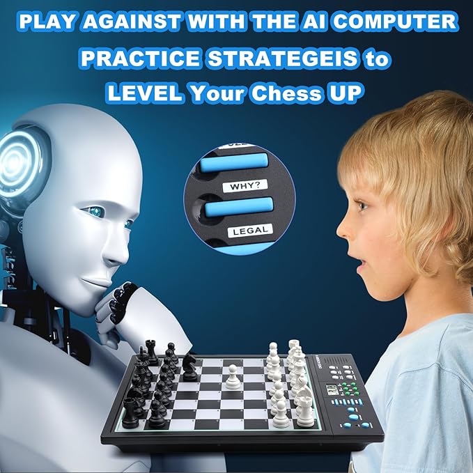 LC2B Advanced Electronic Chess Set with ELO 2200+ Engine &amp Talking AI Tutor Comfortable Size Electronic Chess Board Perfect for Chess Lovers Smart Computer Chess Game Set with Strong Magnet(Blac