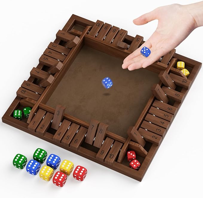 Shut The Box Game Wooden 1 2 3 4 Players Shut The Box Board Games with 8 Dice Math Addition and Pub Close The Box Game Wodden for Kids &amp Adults 12 Inch