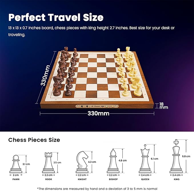 Chessnut Air Electronic Chess Set A magnificently Handcrafted Wooden Chess Board with Extra QueensLEDs AI Adaptive Electronic Chess Set Game and App with Computer Chess Board
