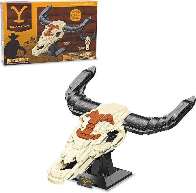 Brickcraft Officially Licensed Yellowstone TV Show Cow Steer Skull with Table &amp Wall Mount Included 563 Pieces Multicolored Brick Building Set