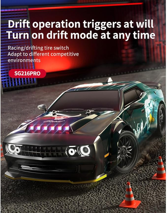 SG216 1/16 RC Drift Car for Adults 2.4G Full-Proportional 4WD Mini Remote Control Racing Car with LED Lights 40KM/H Electric 1 Battery Sports Cars Toy Gift -RTR/Carbon Brush