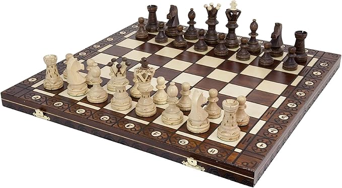 Handmade Chess Set European Ambassador with 21 Board and Hand Carved Chess Pieces