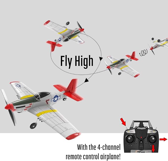 Top Race Remote Control Airplane RC Plane 4 Channel Ready to Fly RC Planes for Adults Advanced Foam Plane Remote Control Cessna P51 Mustang Upgraded with Propeller Saver (14 * 15 inch)