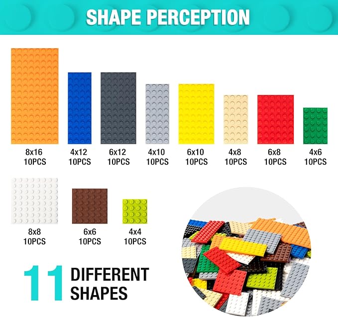 110 Pieces Classic Building Plates 11 Sizes Small Baseplates Multipacks - Compatible with All Major Brands Building Pieces Flat Platform Base for Moc Building 12 Colors