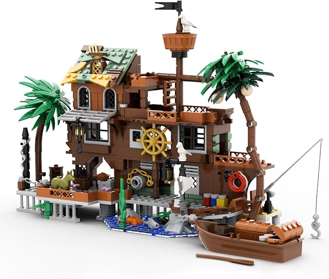 Pirate Dock Ship Building Toys Pirate Themed City Building Block Set A Gift Compatible with Lego Sets for Boys &amp Girl 6-14 &amp Adults (579pcs)