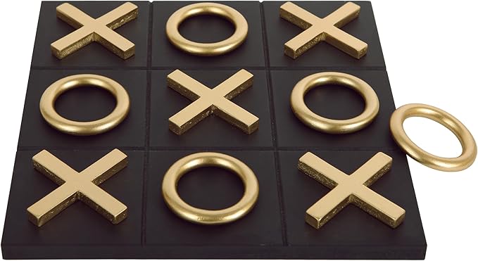 NIKKY HOME 12x12 Inch Tic Tac Toe Wood Game Board Classic Coffee Table Decor Modern Wooden Travel Game for Family Black &amp Gold