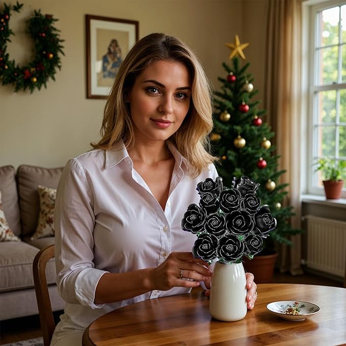Black Rose Bouquet Building Set for Girls &amp Boys - 12 Pack Botanical Collection Gift for Easter Basket Artificial Flowers Botanical Collection Centerpiece Retro Decor