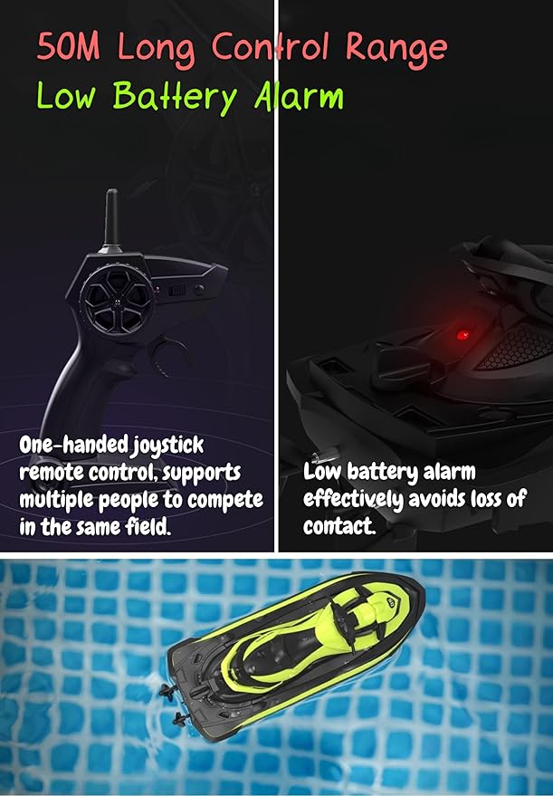 2.4 GHz RC Motorboat for Kids &amp Adults 10 km/h High-Speed Dual-Motor Electric Racing Jet Ski Toy 50 m Range 20 min Play Low-Battery Alarm Pool &amp Lake Ready (Green)