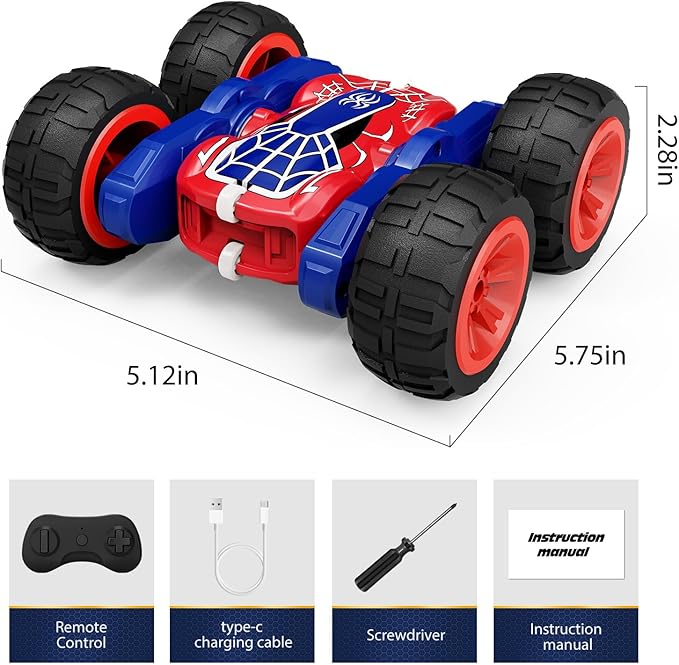 Tecnock Spider Remote Control Car 2.4GHz RC Cars with USB-C Easy Charging 4WD Double Sided 360° Rotates &amp Flips RC Stunt Car Toys Gift for Boys and Girls Ages 6-8 8-12