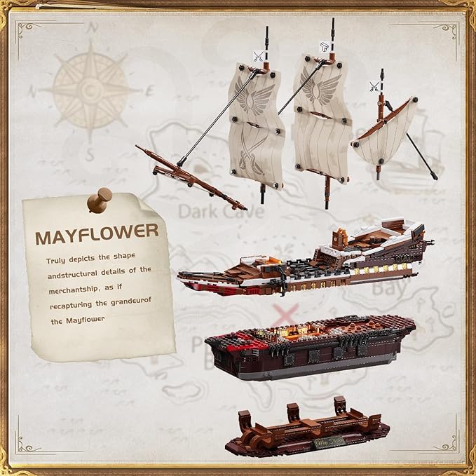 TYCOLE Pirate Ship Building Set with Lights - Mayflower Ship Model ToyGreat Home&ampOffice Decoration for Pirates FansIdea Choice for Adults and Boys Aged 8-14 as Birthday Christmas Gifts(2076PCS)