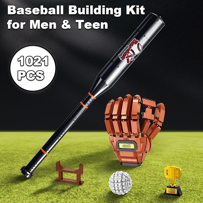 Baseball Building Set for Adults – Creative Sports Model with Bat Glove Ball &amp Trophy Premium Construction Building Toy for Men &amp Teens Unique Baseball Gift &amp Decorative Display Piece