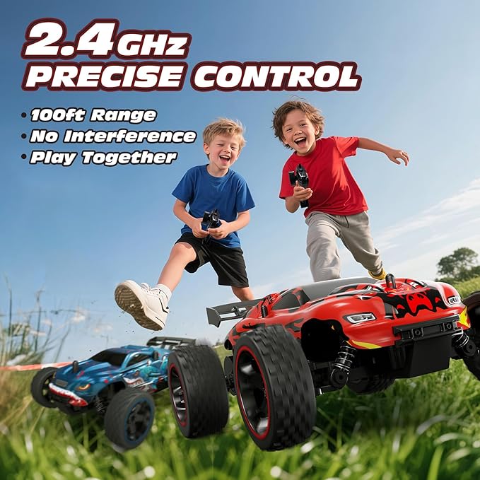 Tecnock RC Cars for Kids 1:18 Scale 2WD RC Car with USB-C Easy Charging 2.4GHz Remote Control Car with LED Lights &amp 50 Mins Playtime Toys Gifts for Boys &amp Girls Ages 8-12