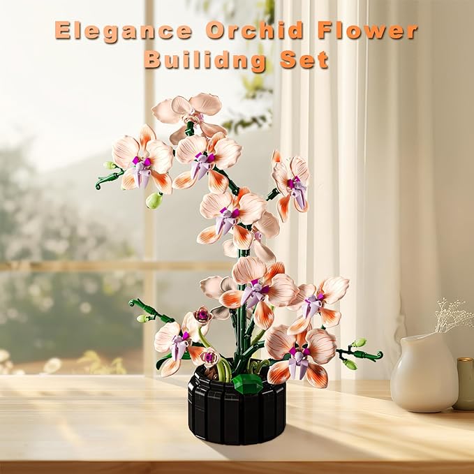Orchid Flower Building Set Botanical Collection Flower Building Block Set Compatible with Lego Flowers Artificial Flowers Plant Gifts for Adults Home and Office Desk Decor (866PCS)