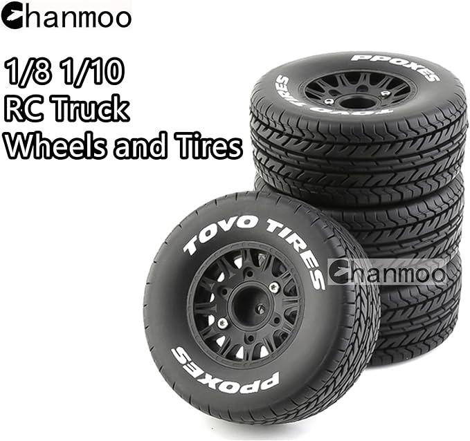 1/10 RC Short Course Truck Tires And Wheels With 12mm 14mm 17mm Hex 113mm 1/8 Rubber Tyres For 1/8 or 1/10 Scale On Road Car HSP Sonic 94102 GT PTG-2 Tamiya TT02 RC Racing Car 4PCS (Black A)