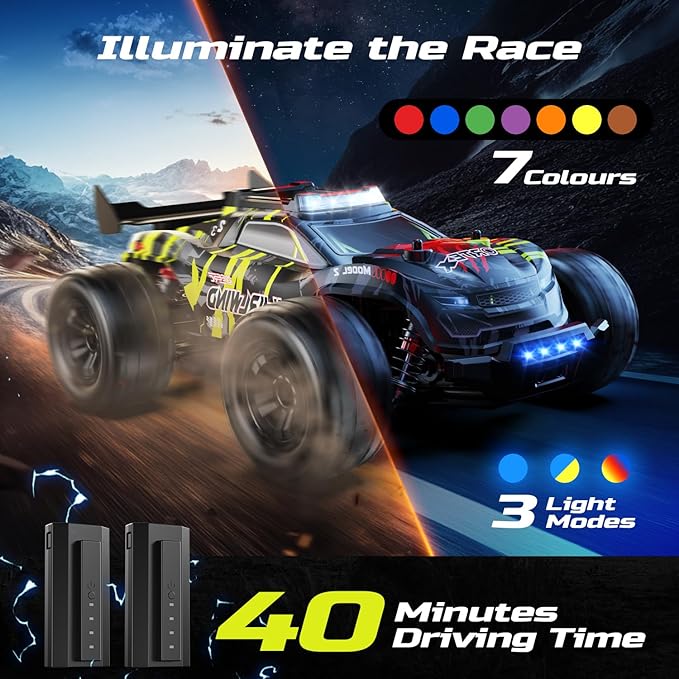 DEERC 1611 1/14 Fast Brushless RC Car for Adults 43 MPH High Speed 4x4 Off-Road RC Truck Waterproof Monster Truggy All Terrain Remote Control Drift Car for Boys 8-12 2 Batteries 3S Lipo Compatibl