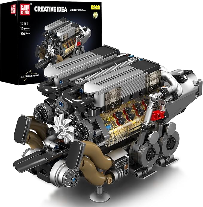 Mould King 10131 W16 Engine Building Blocks Sets V8 Engine Model kit That Run Build Your Own STEM Model Engine 16-Cylinder Car Engine Building Engineering Toys(952+PCS)