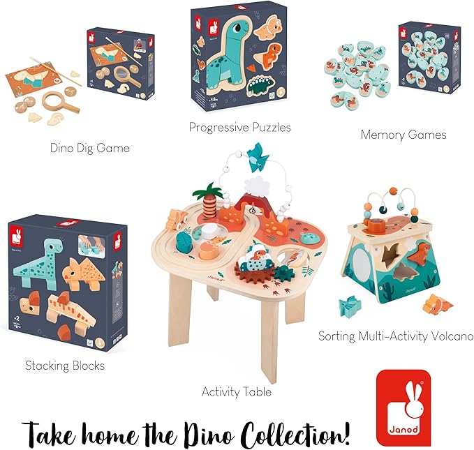 Janod Dino - Dinosaur Memory Game - 20 Wooden Dino Eggs with 10 Prehistoric Pairs - Cooperative or Competitive Early Learning Game - Ages 2-5 Years - J05826