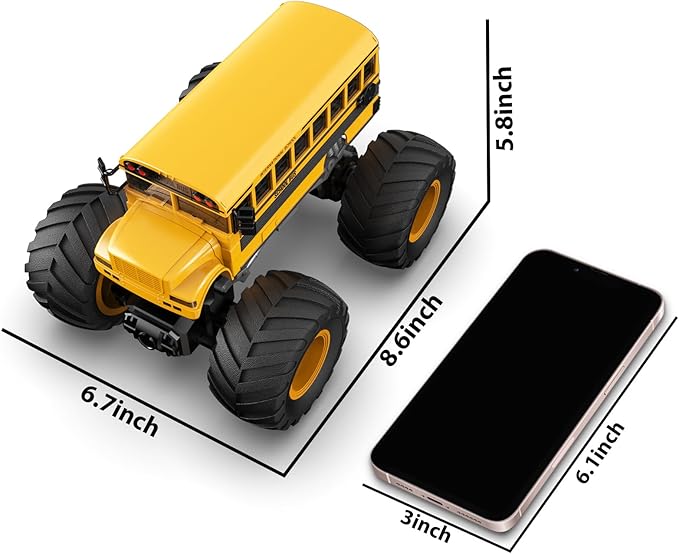 1/18 Remote Control School Bus Toy for Kids 2.4GHz RC Monster Truck Toy with LED Lights &amp Sound Rechargeable Electric Vehicle Gift for Boys Girls