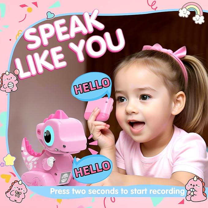 Remote Control Car Pink Dinosaur Toy 2.4GHZ Remote Control Girls Dinosaur Toys Pink RC Drifting Car Recording and Repeating LED Lights Eyes Music RC Cars Toys for Kids Boys Birthday Gift