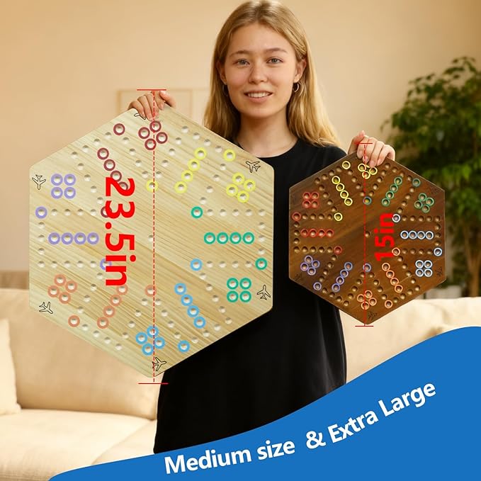 Original Marble Game Wahoo Board Game Double Sided Painted Wooden Fast Track Board Game for Friends and Party 6 and 4 Players 6 Colors 24 Marbles 6 Dice