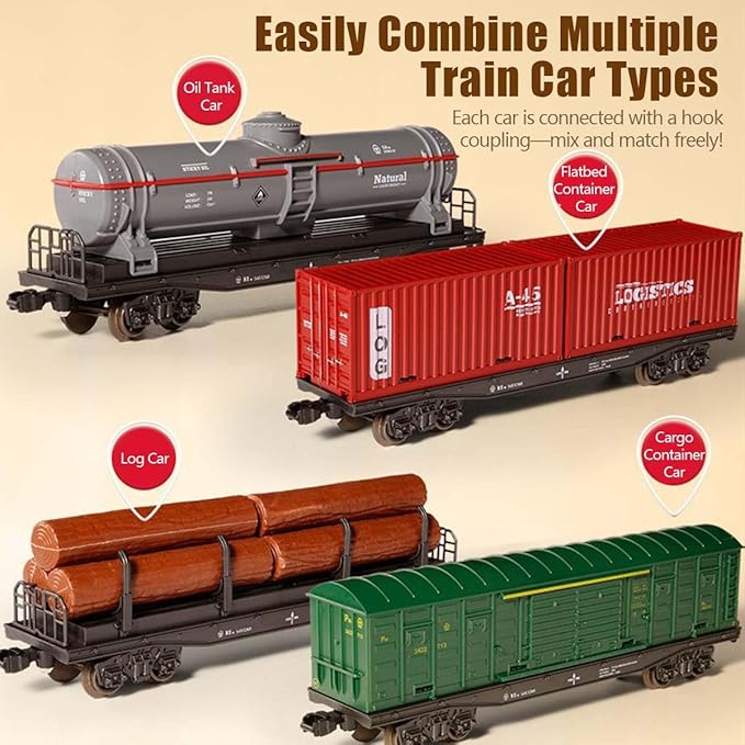 RC Train Set Electric Train Track Model with Carriage and Long Track Alloy Steam Locomotive Engine Train Gift for Teens (Model 62904B)