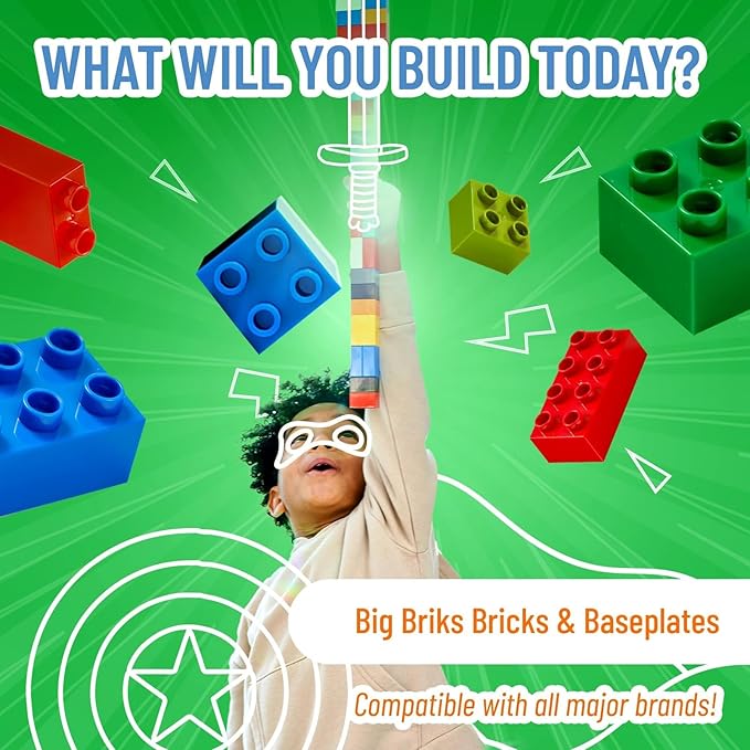 Strictly Briks Big Brick Building Set - Stackable Block Set &amp Base Plates - Vibrant Rainbow Block Variety - Compatible with Lego for Expanded Play - 96 Pieces Rainbow