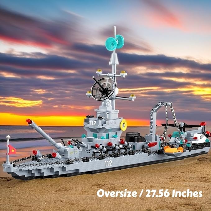 Battleship Building Block Set 6-in-1 X-Large WW2 Military Battle Ship Aircraft Carrier Toys Navy Warship MOC Model Kits Ideas Birthday for Adults Men Boys Age 8-12 8-14 8+