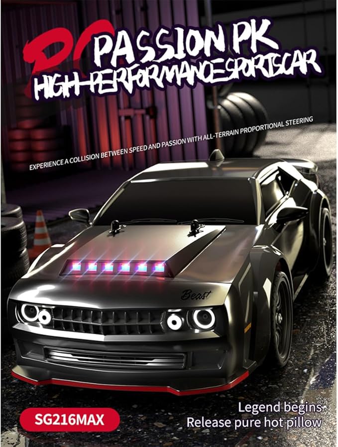 SG216 1/16 RC Drift Car for Adults 2.4G Full-Proportional 4WD Mini Remote Control Racing Car with LED Lights 70KM/H Electric 1 Battery Sports Cars Toy Gift -RTR/Brushless