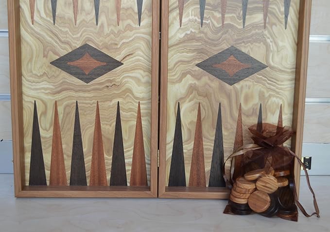 Manopoulos Olive Wood Traditional Backgammon Set - 19 Olive Wood Chips for 2 Players Ages 12+