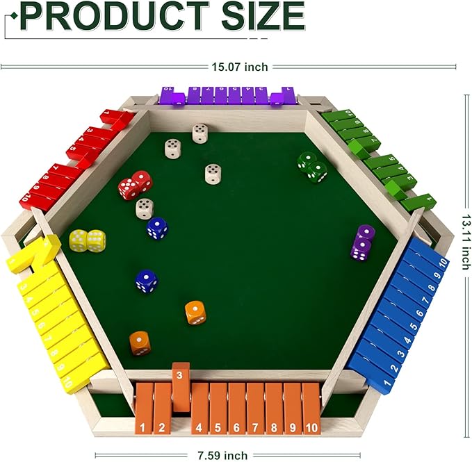 1-6 Players Shut The Box Dice Game Wooden Board Table Math Game with 16 Dice Classics Tabletop Version Games for Kids Adults FamilyClassroomHomeParty or Pub